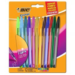Caneta Esferográfica BIC Cristal, 12 Cores Vibrantes BT 12 UN