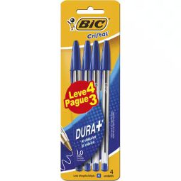 Caneta BIC Escrita Média Cristal Dura Mais, Azul