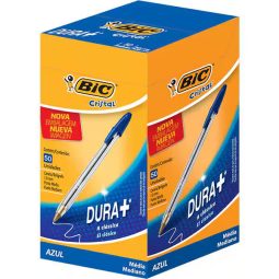 Caneta BIC Escrita Média Cristal Dura Mais, Azul, CX 50 UN