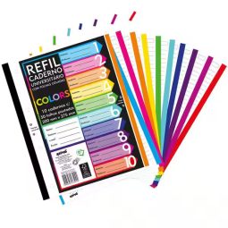 Caderno Universitário com folhas coladas, 50 folhas coloridas